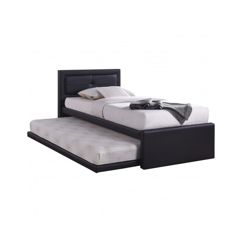 Lit avec tiroir-lit RODAN 90x200 cm en simili cuir coloris noir, sommier inclus.