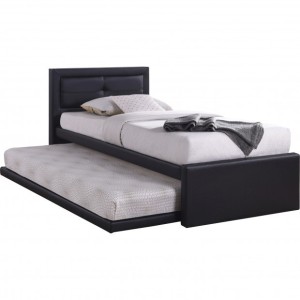 Lit avec tiroir-lit RODAN 90x200 cm en simili cuir coloris noir, sommier inclus.