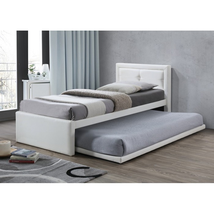 Lit avec tiroir-lit RODAN 90x200 cm en simili cuir coloris blanc, sommier inclus.