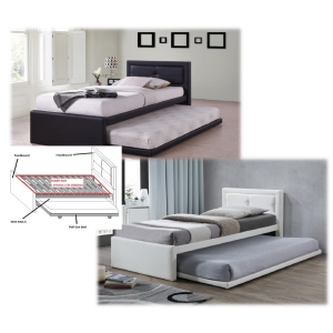 Lit avec tiroir-lit RODAN 90x200 cm en simili cuir coloris blanc, sommier inclus.