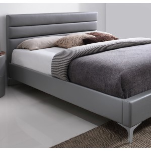 Lit THOMAS 160x200 cm en simili cuir, coloris gris, sommier inclus