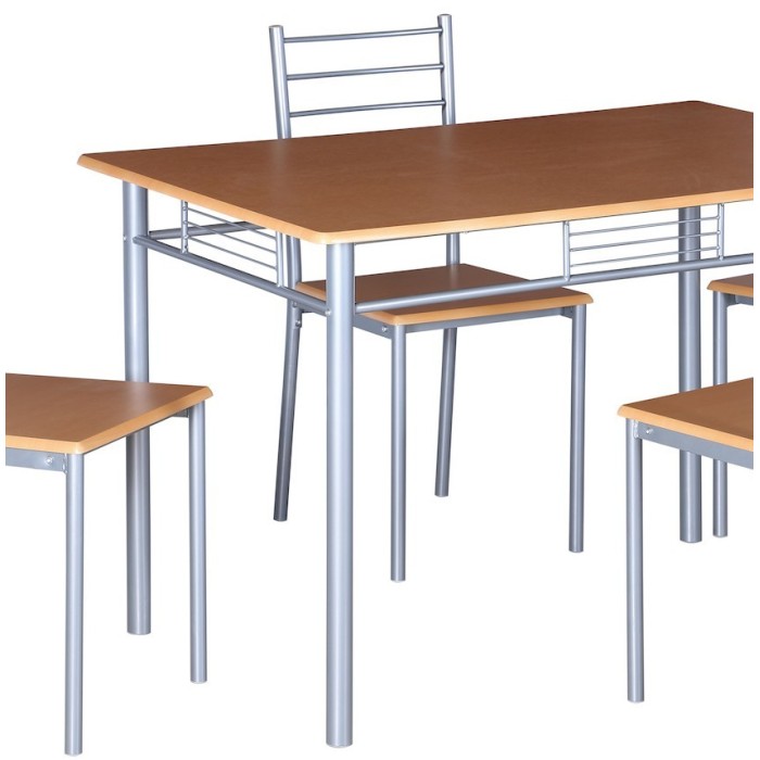 Table de cuisine et salle à manger + 4 chaises ANKARA coloris bois nature. Ensemble repas design métal et bois