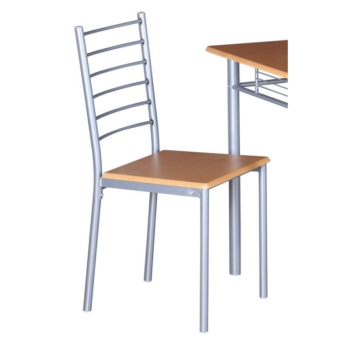 Table de cuisine et salle à manger + 4 chaises ANKARA coloris bois nature. Ensemble repas design métal et bois