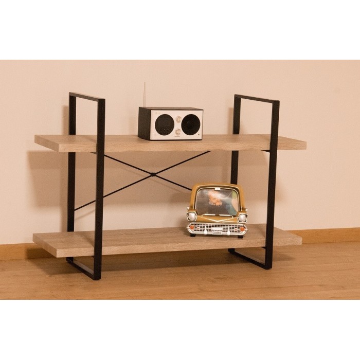 Étagère SHELVES type industrielle bois et métal 2 Niveaux.