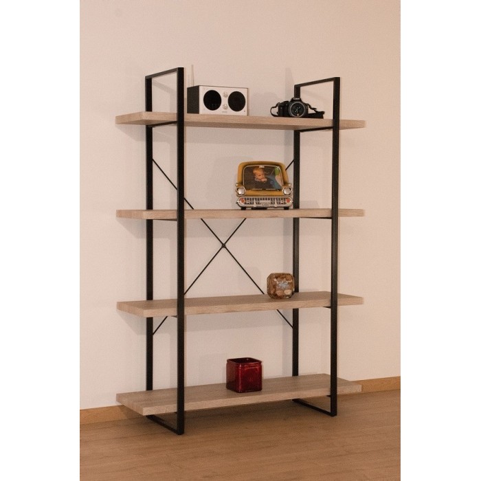 Étagère SHELVES type industrielle bois et métal 4 Niveaux.