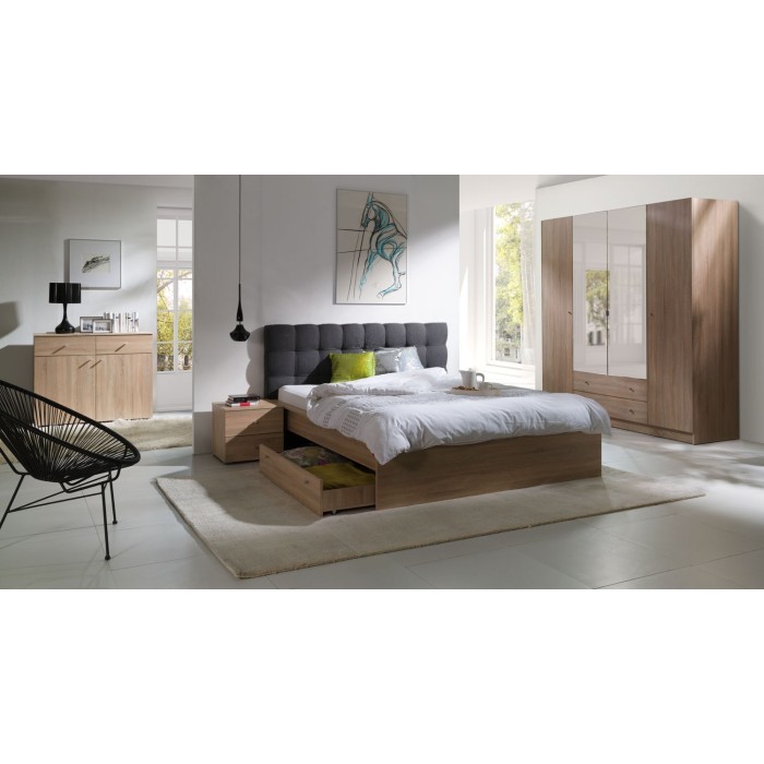 Ensemble pour chambre à coucher MAXIM. Lit adulte deux places 160x200 cm + tiroir + sommier + deux chevets