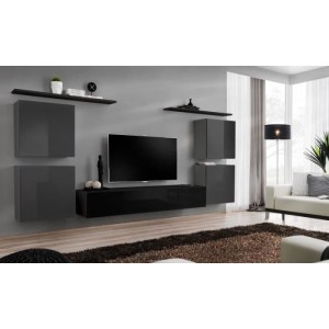 Ensemble meuble salon SWITCH IV design, coloris noir et gris brillant.