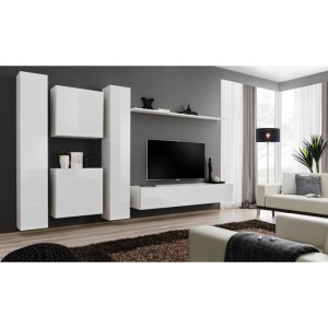 Ensemble meuble salon SWITCH VI design, coloris blanc brillant.