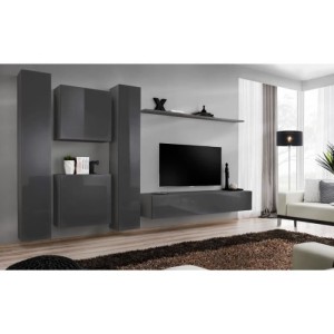 Ensemble meuble salon SWITCH VI design, coloris gris brillant.