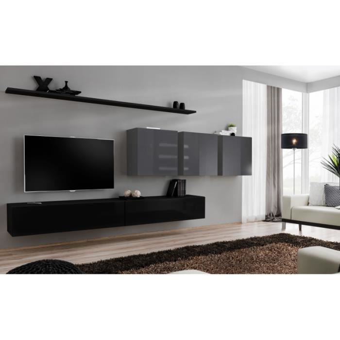Ensemble meuble salon SWITCH VII design, coloris noir et gris brillant.