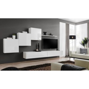 Ensemble meuble salon mural SWITCH X design, coloris blanc brillant.