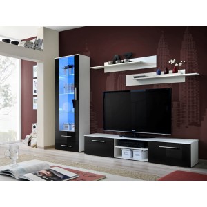 Meuble TV GALINO design, coloris noir et blanc brillant. Meuble moderne et tendance pour votre salon.