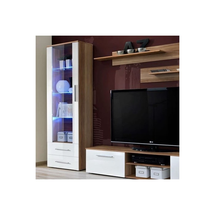 Meuble TV GALINO design, coloris prunier et blanc brillant. Meuble moderne et tendance pour votre salon.