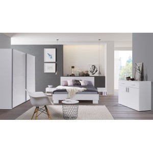 Chambre à coucher complète COMO. Lit 160X200 avec sommier, garde robe, chevets, commode.