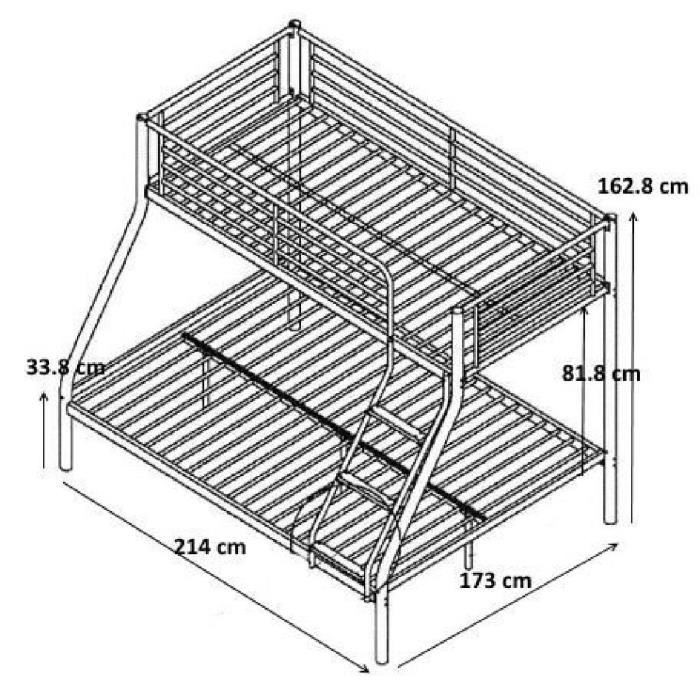 Lit superposé 3 places en métal collection NICOLAS. Idéal petit espace.