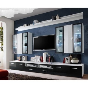 Ensemble meuble salon Iceland noir de haute brillance avec LED