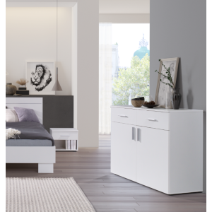 Ensemble design pour chambre à coucher COMO. Lit 160X200 cm avec sommier + tables de chevet + commode.