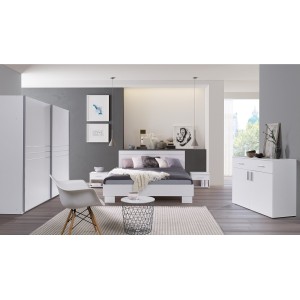 Ensemble design pour chambre à coucher COMO. Lit 160X200 cm avec sommier + tables de chevet + commode.
