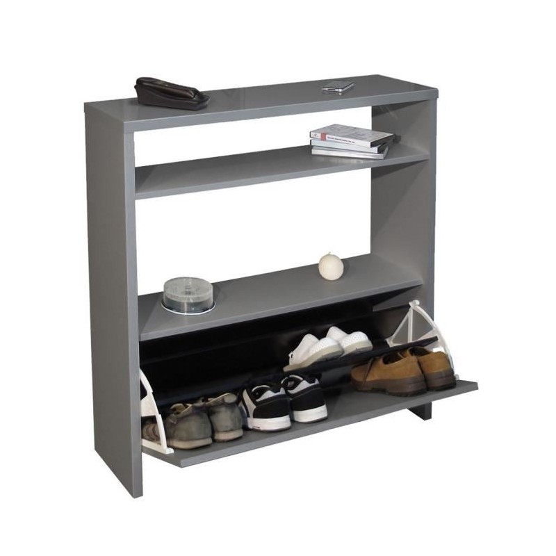 Meuble à chaussures et console d'entrée SCOTT de 93 cm coloris gris brillant.