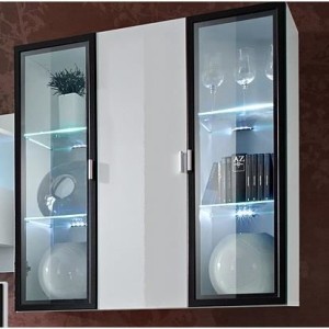 Ensemble meuble salon Quadro blanc et noir de haute brillance avec LED