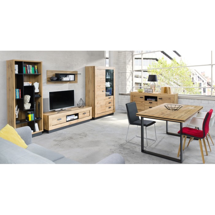 MEUBLE TV - MEUBLE HI-FI MALAGA petit modèle. Idéal pour votre salon. Look moderne et tendance type industriel, bois et métal.