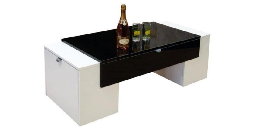 Table basse LUCK ultra design et modulable. Table basse noire et blanche avec une finition haute brillance