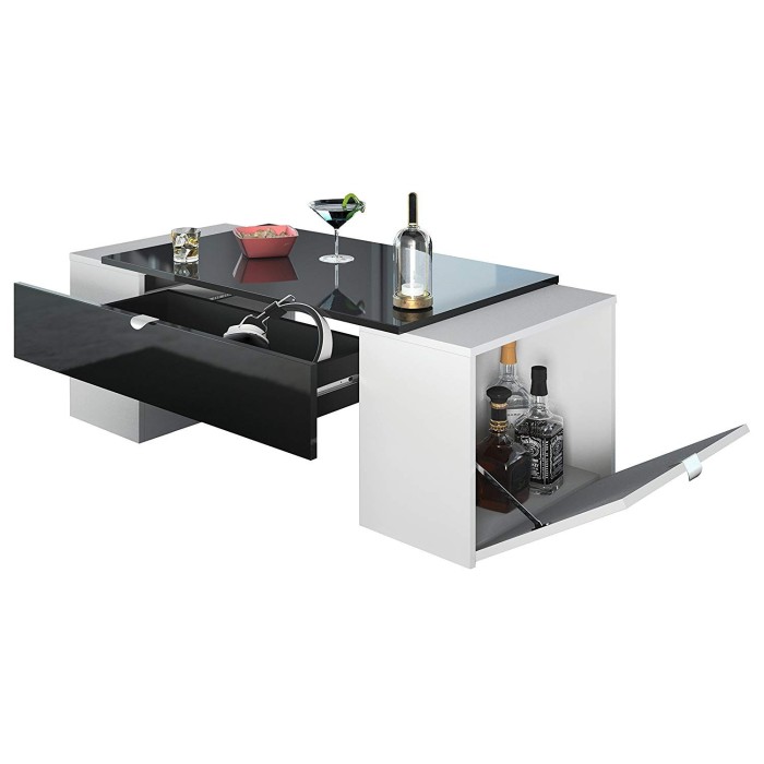 Table basse LUCK ultra design et modulable. Table basse noire et blanche avec une finition haute brillance