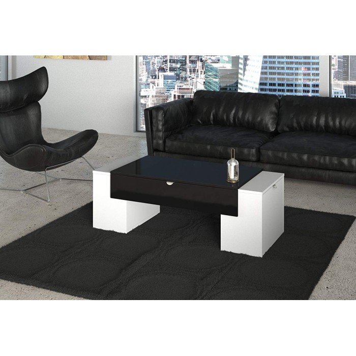 Table basse LUCK ultra design et modulable. Table basse noire et blanche avec une finition haute brillance