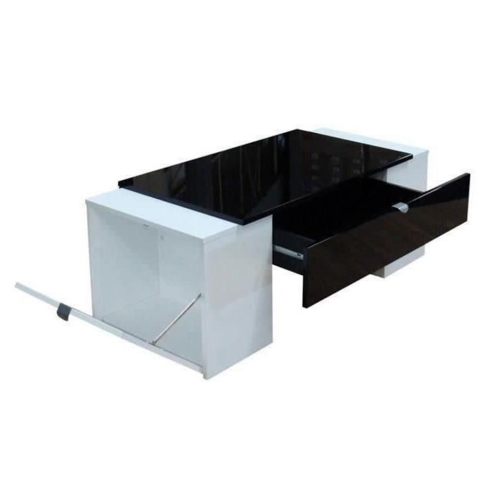 Table basse LUCK ultra design et modulable. Table basse noire et blanche avec une finition haute brillance