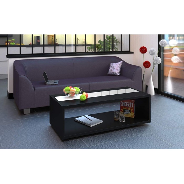 Table basse DANN style contemporain noir avec bandeau vitré - L 116 x l 51 cm