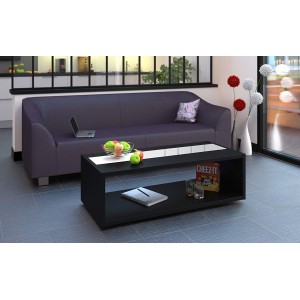 Table basse DANN style contemporain noir avec bandeau vitré - L 116 x l 51 cm