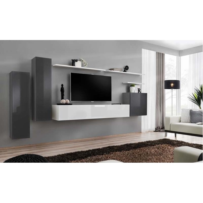 Ensemble de meubles de salon collection SWITCH I design, coloris gris et blanc brillant.