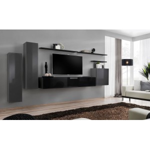 Ensemble de meubles de salon collection SWITCH I design, coloris gris et noir brillant.