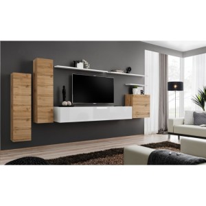 Ensemble de meubles de salon collection SWITCH I design, coloris chêne et blanc brillant.