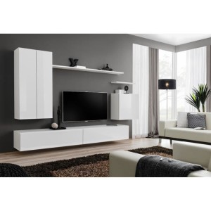 Ensemble de meubles de salon collection SWITCH II design, coloris blanc brillant.