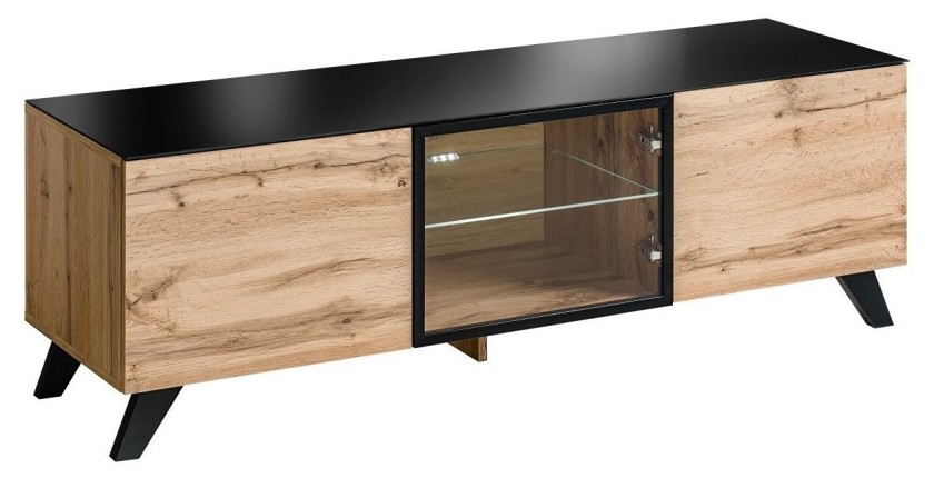 Meuble tv TINO. Idéal pour votre salon. Look tendance type industriel, bois, verre et métal.