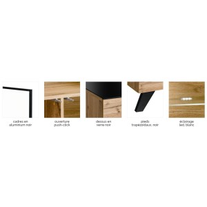 Meuble tv TINO. Idéal pour votre salon. Look tendance type industriel, bois, verre et métal.