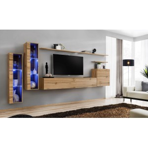 Ensemble meuble salon mural SWITCH XI design, coloris chêne Wotan.