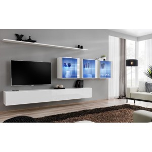 Ensemble meuble salon mural SWITCH XVII design, coloris blanc brillant.