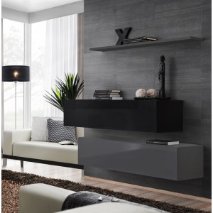 Ensemble meubles de salon SWITCH SBII design, coloris gris et noir brillant.
