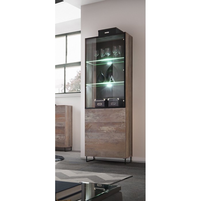 Vitrine petit modèle KAN + LED. Meuble déco type industriel, design pour votre salon.