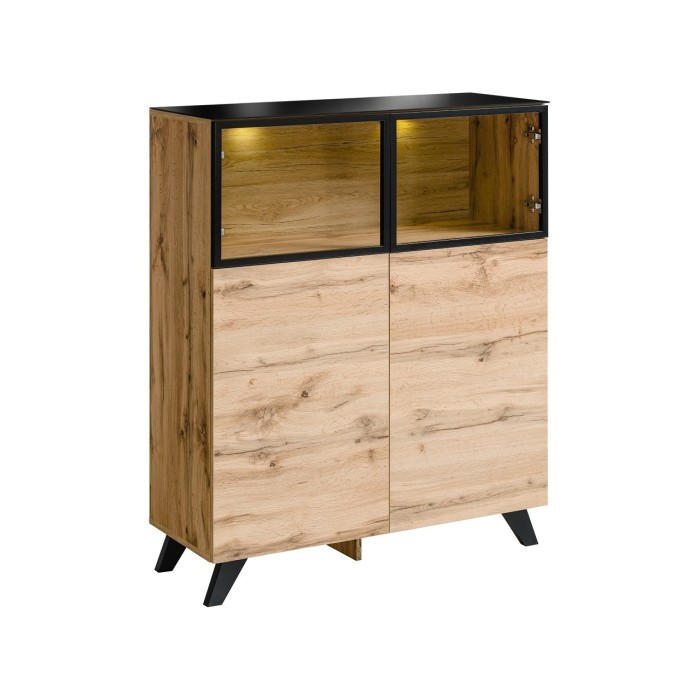 VITRINE basse TINO + LED. Meuble déco type scandinave, design pour votre salon.