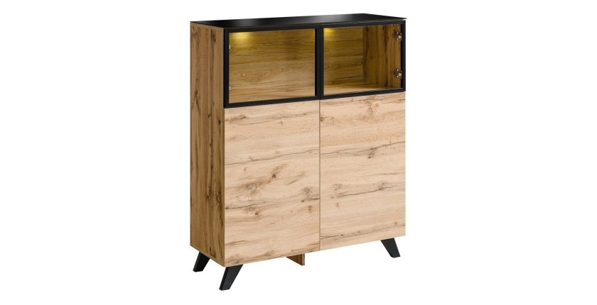 VITRINE basse TINO + LED. Meuble déco type scandinave, design pour votre salon.