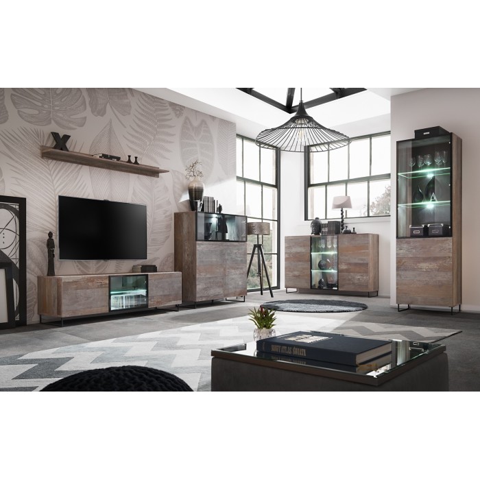 Buffet, bahut modèle KAN + LED. Meuble type industriel. Enfilade design pour votre salon ou salle à manger.