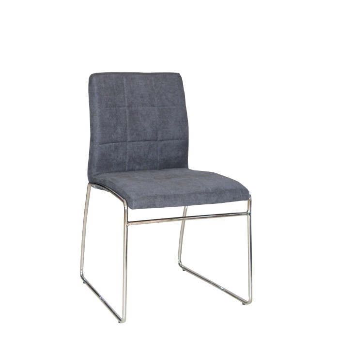 Chaise TOBI design en chrome et tissu coloris gris - Lot de 2