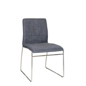 Chaise TOBI design en chrome et tissu coloris gris - Lot de 2