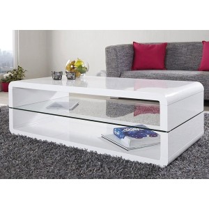 Table basse collection LEVIS. Meuble type CONTEMPORAIN coloris blanc. Effet tendance pour votre salon.