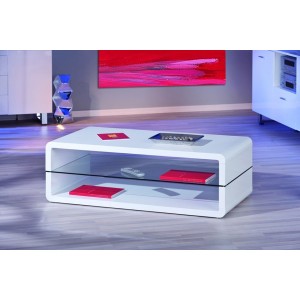 Table basse collection LEVIS. Meuble type CONTEMPORAIN coloris blanc. Effet tendance pour votre salon.