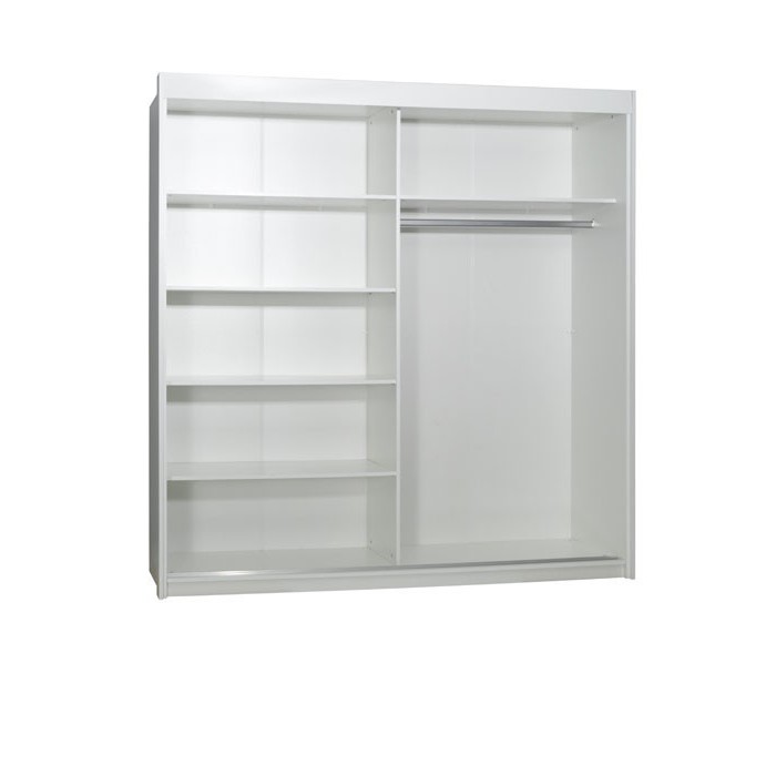 Armoire, garde robe ARSALA 200 cm deux portes coulissantes. Dressing complet avec miroir, penderie et étagères. Coloris blanc