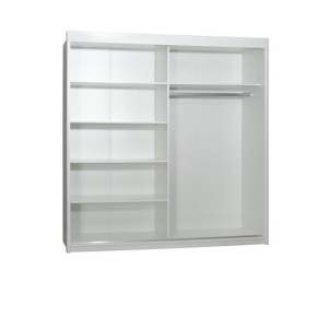 Armoire, garde robe ARSALA 200 cm deux portes coulissantes. Dressing complet avec miroir, penderie et étagères. Coloris blanc